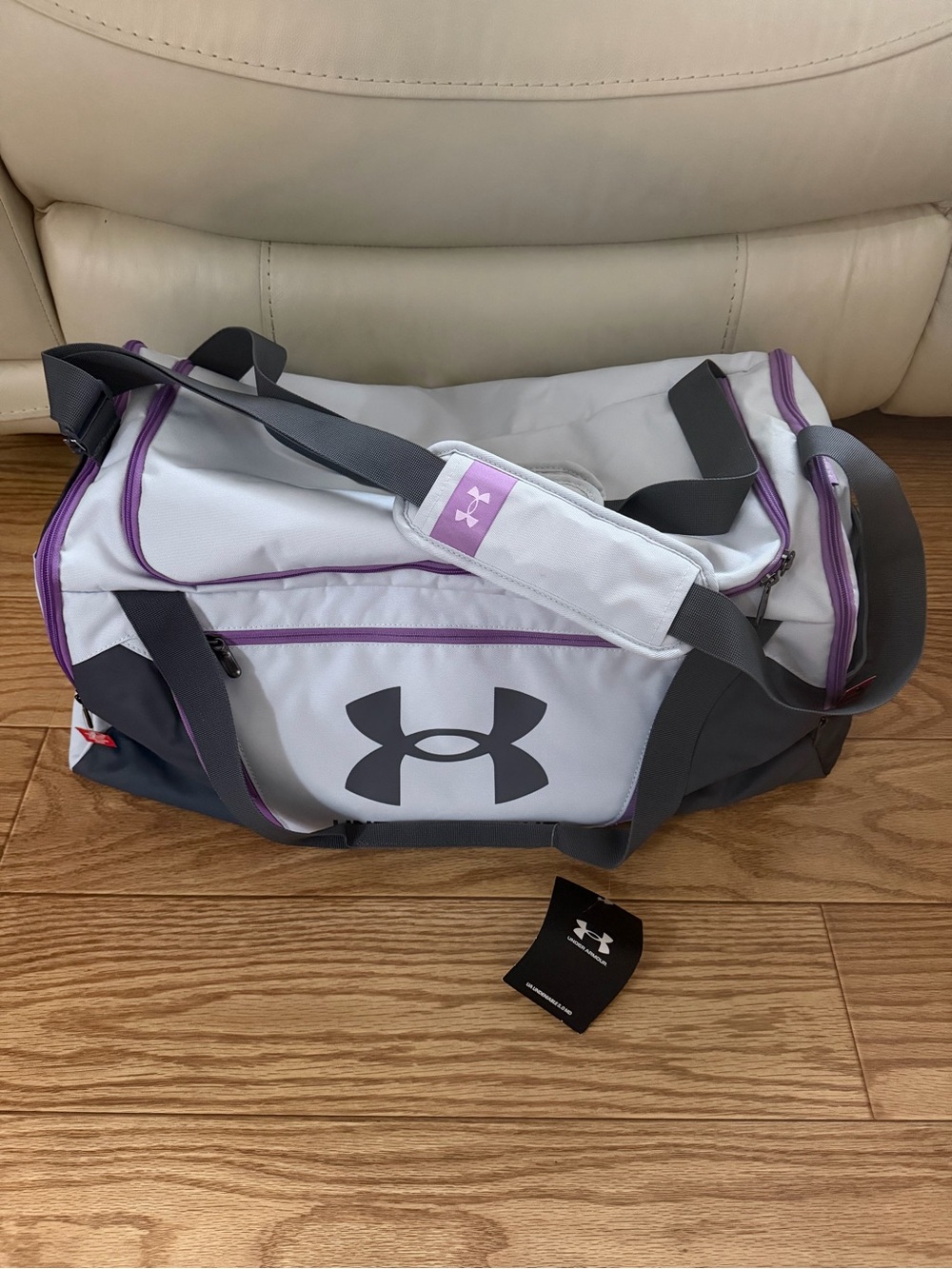 Under Armour White and Purple Travel Duffel Bag